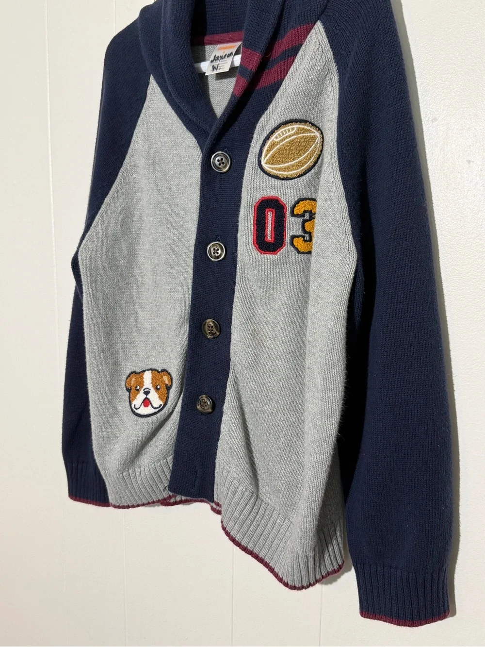 Gymboree Gray & Navy Shawl Collar Patch Cardigan